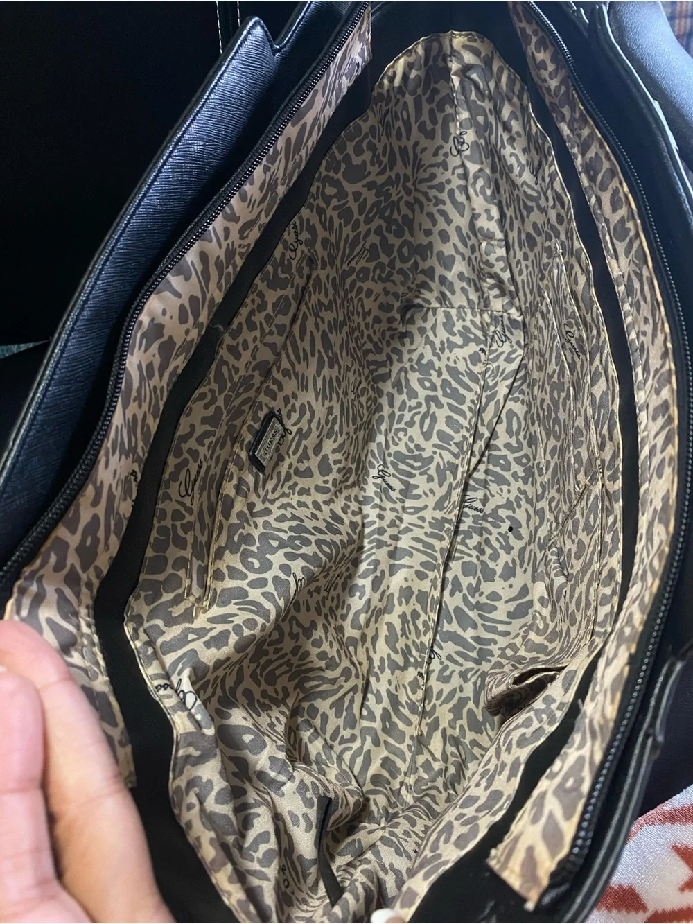 Guess Black Saffiano Tote Bag with Logo Charm